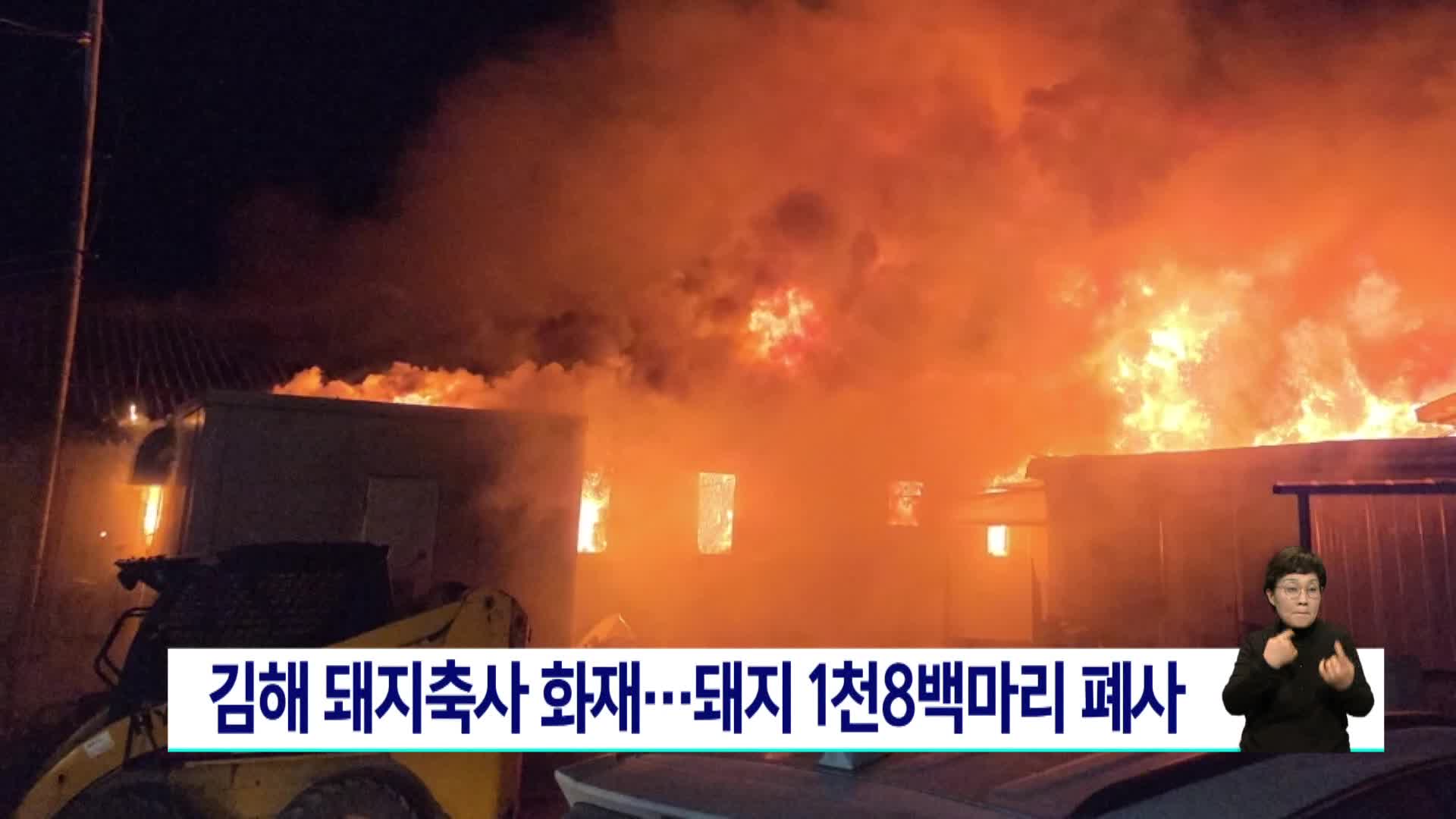 김해 돼지축사 화재... 돼지 1천880마리 폐사 