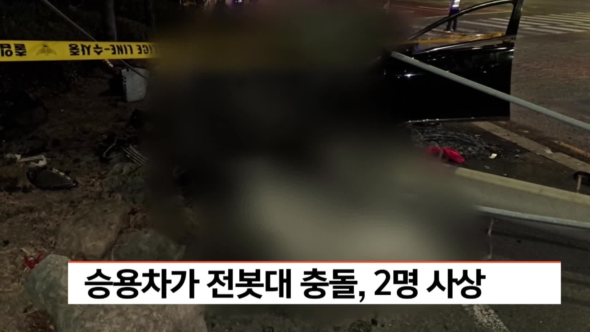 승용차가 전봇대 충돌, 2명 사상