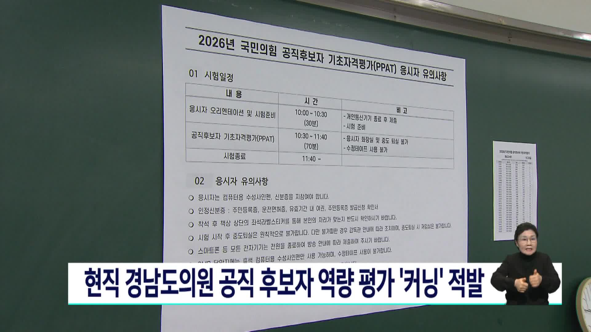 국민의힘 현직 경남도의원 공천 시험에서 '커닝' 적발 