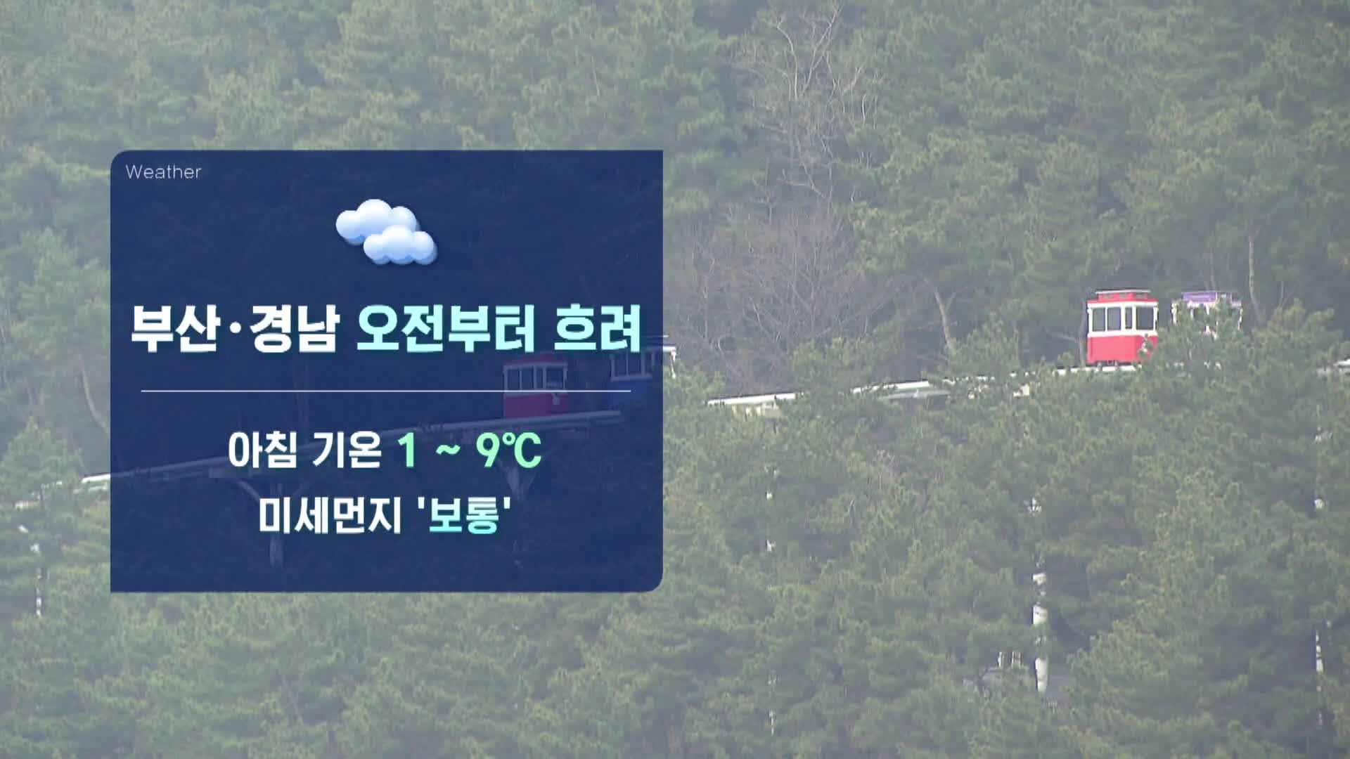 부산경남 흐리고 최고기온 어제보다 2~3도 낮아