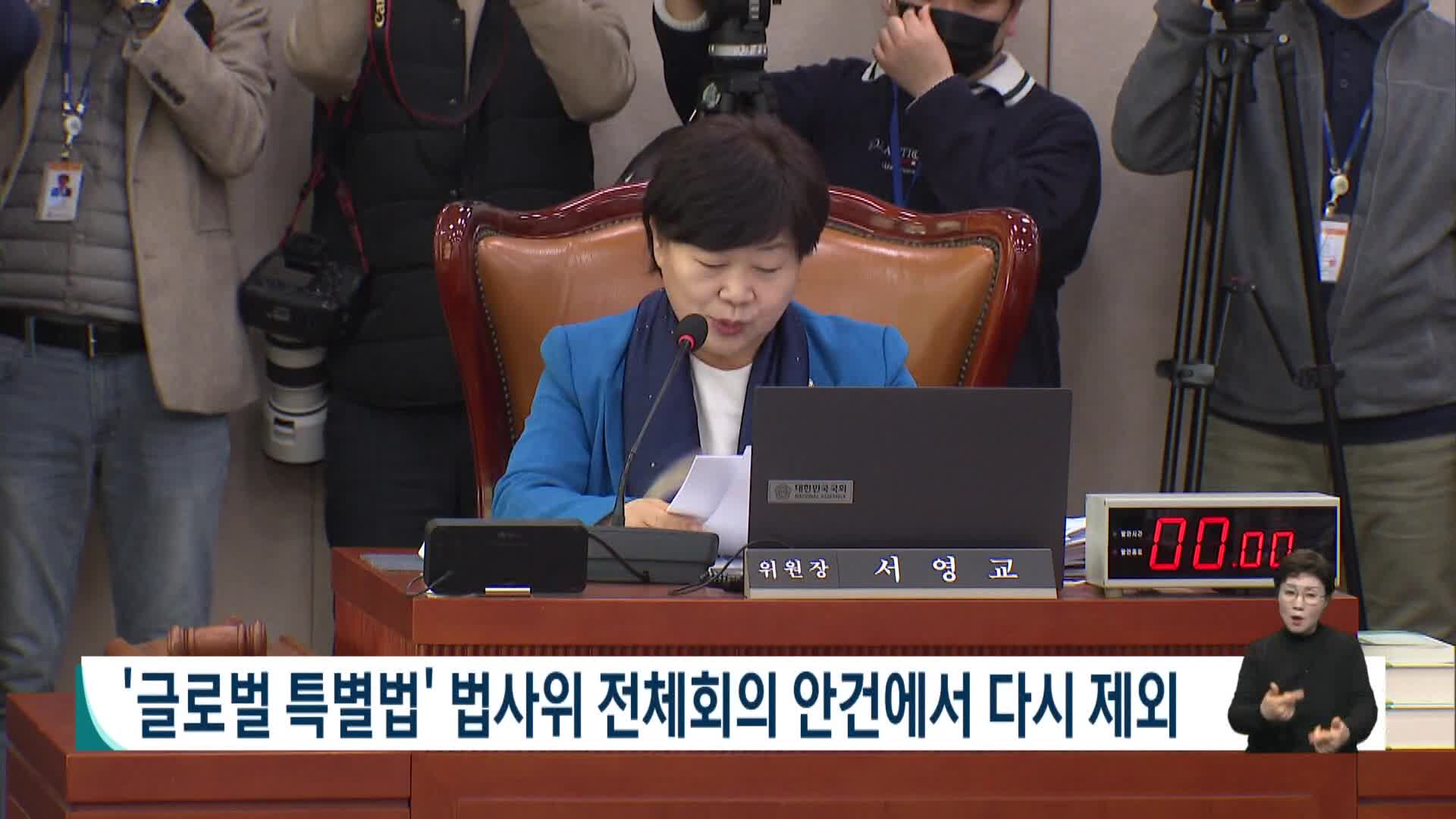 '글로벌 특별법' 법사위 전체회의 안건에서 또 제외